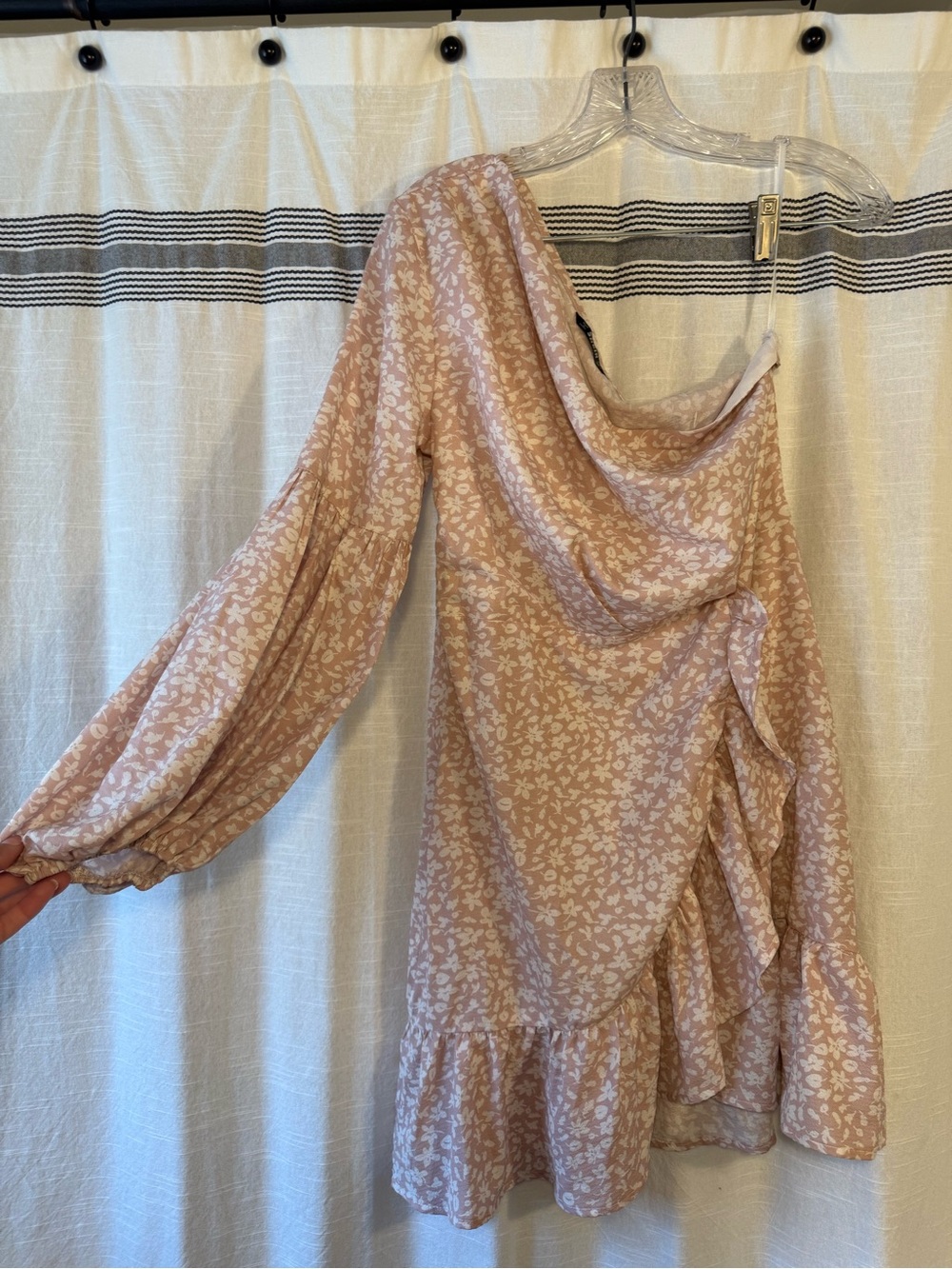 Women's Pink Floral One-Shoulder Ruffle Dress